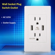 AC 125V 15 Amp Outlet DC 5V 2A Duplex Receptacle Socket US Plug Dual USB Wall Charger Power Outlet S