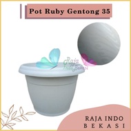 Pot Ruby Gentong 35 Batik Putih Pot Tanaman Plastik Bunga Jumbo Besar