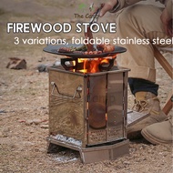 Outdoor BBQ Firewood Stove Grill Stainless Steel Barbecue Rack Portable Foldable Camping Mini Fire Pit Frying Pan Tent