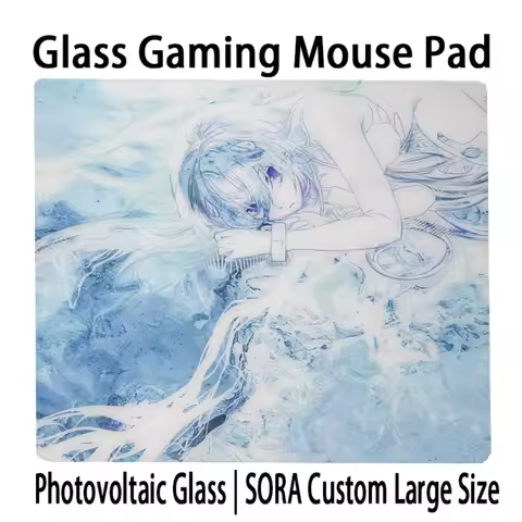 Fashion Blue Anime Girl Glass Gaming Mouse Pad Tempered Glass Mouse Pads Large Size Office Mouse Pad