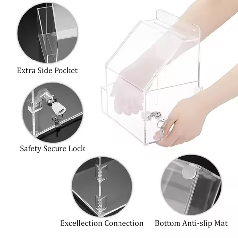 【Fast-Sale】Acrylic Wall Mounted Suggestion Box With Lock And 5" X7" Sign Slot For Office Donation Ba