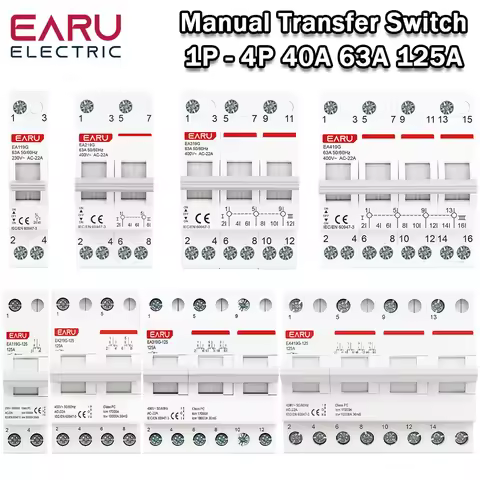 1P 2P 3P 4P 40A 63A 125A Din Rail Modular MTS Dual Power Manual Transfer Switch Isolating Discounnec