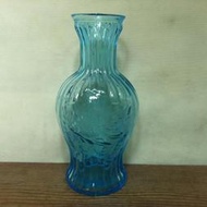 WH4006【四十八號老倉庫】全新 早期 台灣 藍色 金魚 氣泡 玻璃 花瓶 高24.5cm 1瓶價【懷舊收藏擺飾道具】