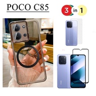 Poco C85 Case Magnetic Sticker Shockproof Phone Case for Poco C75 C65 3In1 Tempered Glass Screen Pro