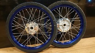 ชุดล้อน้ำเงิน ขอบ 1.40x17 ใส่ W110i LED ดุมกระจกเงา พร้อมยางนอกลายไฟ+ยางใน