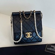 香奈兒/Chanel 黑金珍珠鏈條 豎版CF方胖子翻蓋斜背包