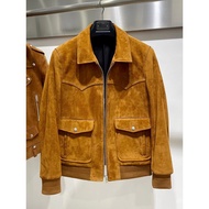 Musim luruh Musim Sejuk Baru SLP Suede Jaket Motosikal Kulit Lambskin Jaket Besbol Kulit Tulen Lelak
