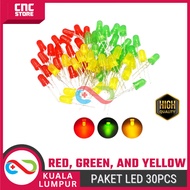 PAKET LED 5MM DIFFUSED 30PCS RED YELLOW GREEN