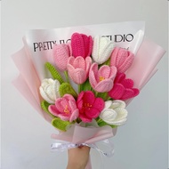 CROCEAN - READY STOCK - TULIP MEKAR COLOUR SHADE - Premium Tulip Bouquet - Handmade Knitted Tulip Fl