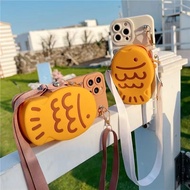 Taiyaki Coin Purse Wallet Phone Cover For Samsung Galaxy M52 A70/A70S A50 A50S A30S A30 A20 A10 M10 A03 A10S M01S A31 A11 M11 J7 J2 Prime Silicone Wallet Case With Lanyard