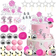 33Pcs Hiasan Kek Cowgirl Merah Jambu, Hiasan Kek Cowgirl untuk Hari Lahir Perempuan, Topi Cowgirl Be