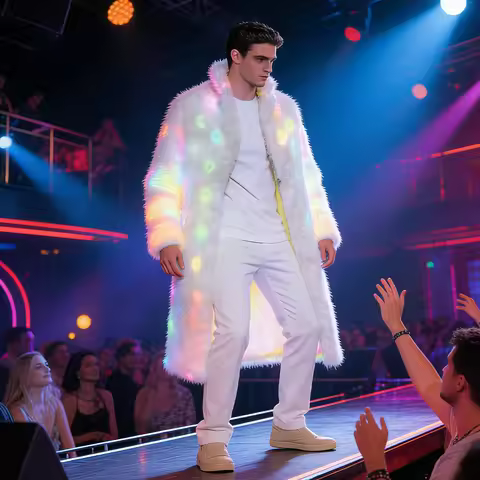 Color Changing LED Light up Faux Fur Long Jacket Glowing LED Coat for Men And Women Rave Festival An