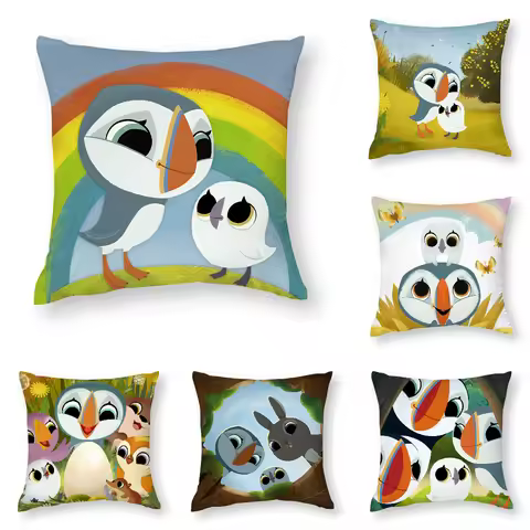 Puffin Rock P-Preschool Pillow Case 3D Print Polyester Fiber 45*45 cm Home Sofa Throw Pillow Cover D