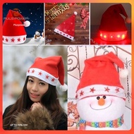 Classic Red LED Santa Hat with Blinking Star Light Christmas Party Soft Red Xmas Hat for Adults Kids