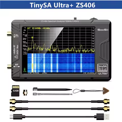 SeeSii TinySA Ultra+ ZS406 Spectrum Analyzer 4 Inch 100kHz to 5.4GHz Handheld Tiny Frequency Analyze