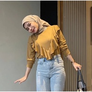 Lady Blouse Premium Cotton Rib Ruffle Sweater