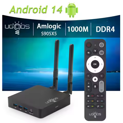 Original UGOOS AM9 Android 14.0 TV Box Amlogic S905X5 Cortex-A510 LPDDR4X 4GB 64GB WIFI6 BT5.2 1000M