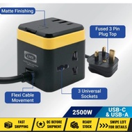 LMX USB-C & USB-A 3 Gang Multi Power Cube 3.1A Fast Charge (2M) Surge Protection Universal Trailing 