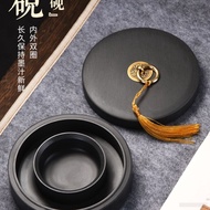 [Ready Stock] 罗纹带盖老砚台 不干墨可研墨墨池 双圈火锅石砚 | Rib Inkstone with Cover, Non-drying Ink, Traditional Inkston
