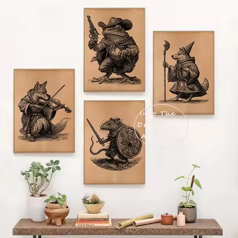 Mythological Witcher Vampire Animals Wizard Frog Dragon Black Cat Vintage Gryphon Poster Canvas Pain