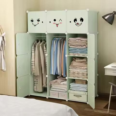 Wardrobe Cube Portable DIY Clothing Foldable Plastic Wardrobe New Green Bedroom Furniture