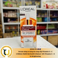 (HÀNG ÚC) Serum nâng cơ sáng da L’OREAL PARIS Revitalift Clinical 12% Vitamin C + E 2x Brightening c