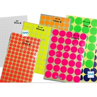 Round Circle Bulat Stiker Dot Self Adhesive Label (White/Fluorescent Color) | Assorted Size Label St