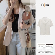 Summer Women Korea Chic Lapel Button Cotton Linen Loose Casual Short Sleeve Cardigan Blazer