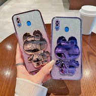 Phone Back Case For Samsung Galaxy A20 A30 Glitter Makeup Mirror Rabbit Folding Stand Soft Silicone 