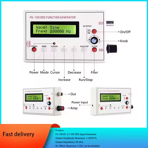FG-100 DC 3.7-10V DDS Signal Generator LCD Display 1Hz-500KHz Functional Sine Triangle Square Freque