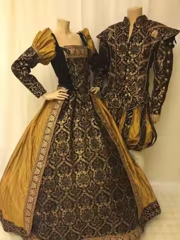 16th Century Women Men Tudor Elizabeth Prince Princess Noble Costume Ball Gown Tudor Wedding Dress R