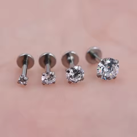 10Pcs ASTM F136 Titanium 2/3/4mm CZ Labret Stud 16G Tragus Helix Cartilage Conch Flatback Earlobe Pi