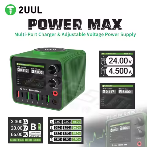 2UUL PC01 200W Adjustable Power Supply Fast Charger USB-C QC3.0 PD 5V-20V 10A Output for Phone Repai