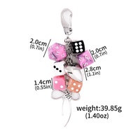 Korean Pink Dice Bag Charm Y2K Sieve Bow Keychain Men Women Bag Pendant Key Ring Casino Party Gift C