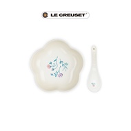 LE CREUSET瓷器花型盤/ 16cm/ 附中式湯匙/ 南法花語/ 蛋白霜