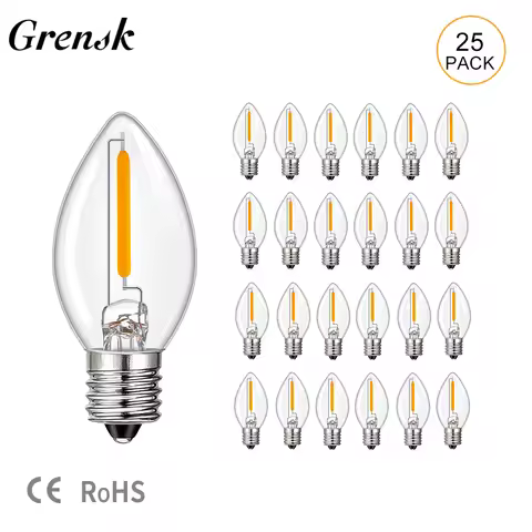 C7 Led Night Bulb 0.5W Candle Light Lamp Clear Glass E12 E14 Base Candelabra Chandelier Salt Lamp St