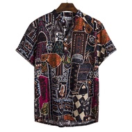 Cotton and linen Men's Regular Size Casual Fashion Floral Printed Short Sleeve Shirts Kemeja Batik Lelaki Floral Printed Shirts Regular Size Short Sleeve Shirts Kemeja Batik Lelaki short-sleeved plaid shirt Short sleeved floral Polo shirt
