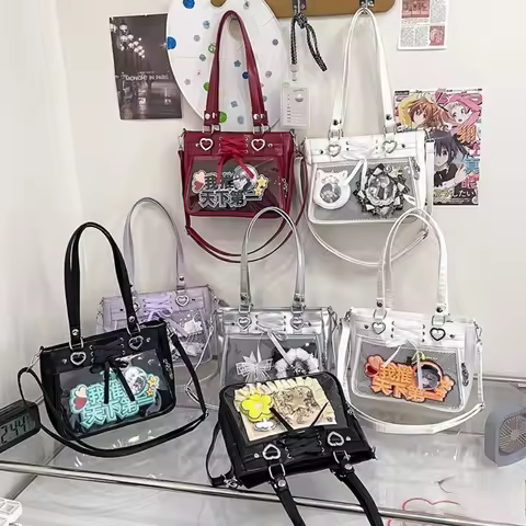 Women Kawaii Clear Cute Shoulder Bag Student Girl Heart Ita Bag with Insert 2026 Italife Small Red I