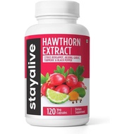 STAY ALIVE Extra Strength Hawthorn Berry Capsules, 20:1 Extract, 6-in-1 Antioxidant w/Citrus Bergamo