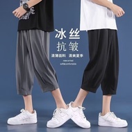 Cropped Pants Men Thin Style Ice Silk Loose Large Size Sports Casual Shorts Men Style Street Wear 7 