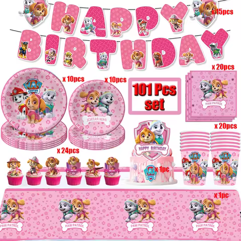 Paw Patrol Birthday Decorations Dogs Skye Disposable Tableware Party Package Tablecloth Kids Favor C