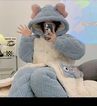 2023新款小狗連體連帽睡衣珊瑚絨加絨加厚女士秋冬季天毛絨家居服 小飛象
