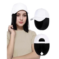 Topi Besbol Wanita Rambut Palsu Pendek Lurus Bob Topi Dipasang Gaya Rambut Dilaraskan Untuk Wanita P
