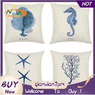 【rbkqrpesuhjy】4 PCS Hand-Painted Marine Coral Starfish Sea Horse Pillowcase Linen Pillow Cover Home Decor Cushion Cover Pillow Case