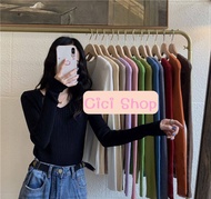 Cici(607)เสื้อแขนยาวไหมพรมสเวตเตอร์สีพื้น