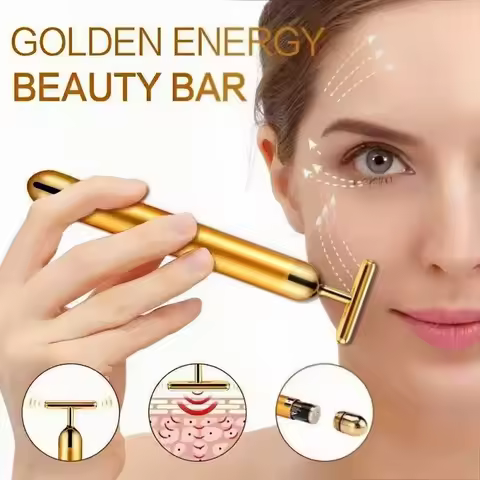24k Gold Facial Slimming Face Beauty Bar Pulse Care Firming Facial Roller Massager Lift Skin Tighten
