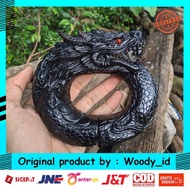 Gelang akar bahar hitam ukir naga 3d jumbo langka