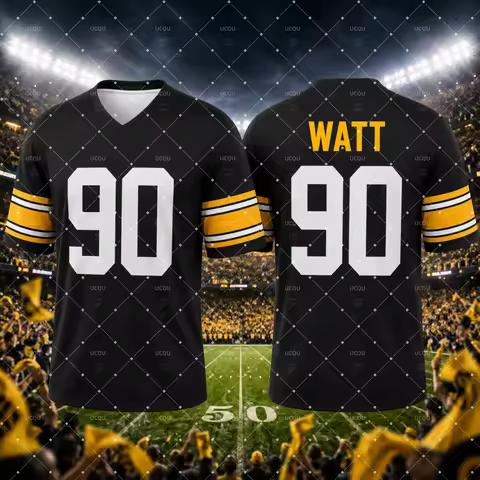 26-27 Steeler Nation Watt #90 American Football Jersey Men Women Kids Mesh Breathable Sports T‑Shirt