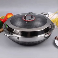 [Ready Stock]36cm 38cm 40cm 42cm 316 stainless steel wok Pan Non-smoking wok honeycomb non-stick coo