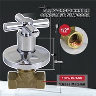 Alloy Cross Handle &amp; Brass Body Concealed Stopcock 1/2 Inch / 3/4 Inch Anti Rust Wall Mounting Handle Shower Stopcock